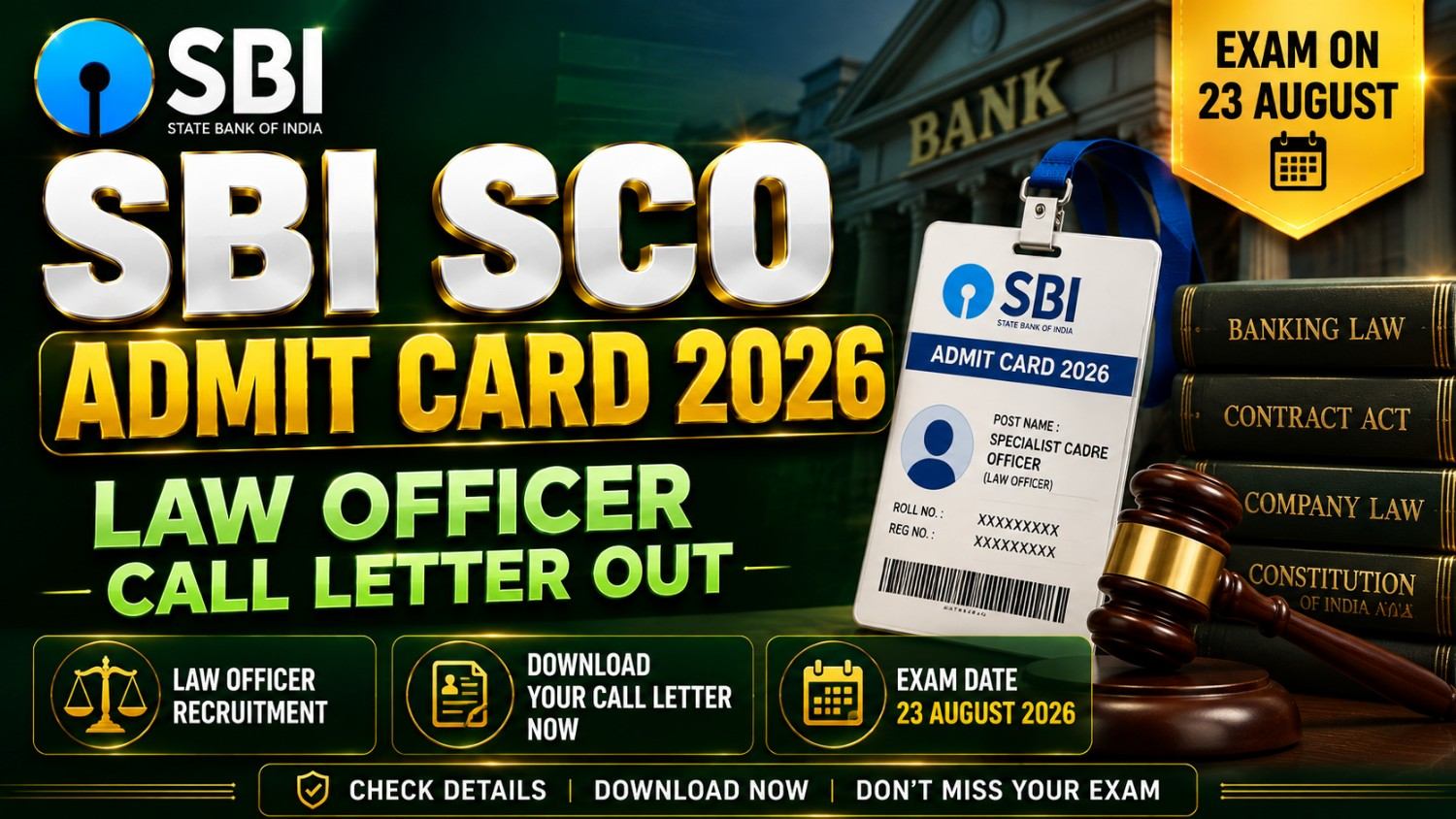 SBI SCO Admit Card 2026 Out: Download Law Call Letter