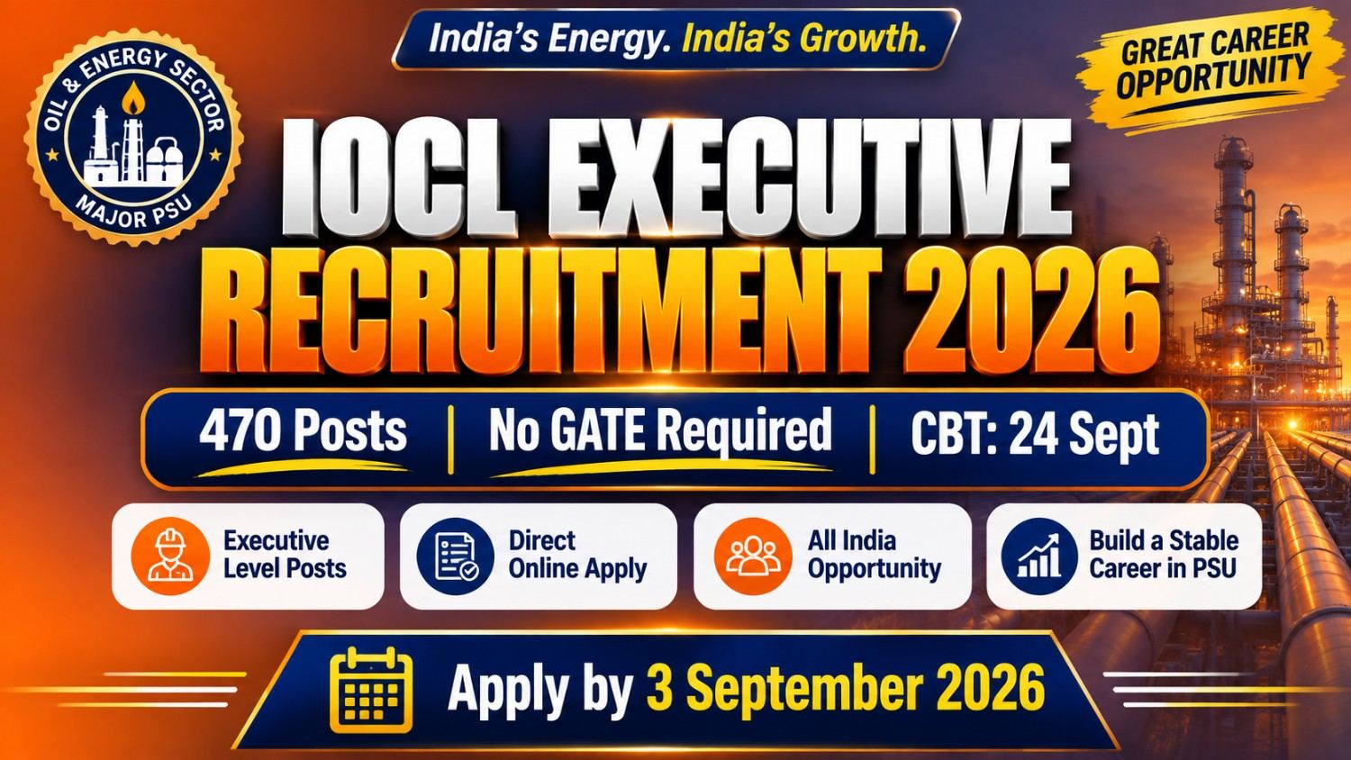IOCL Executive Recruitment 2026: Apply for 470 Posts