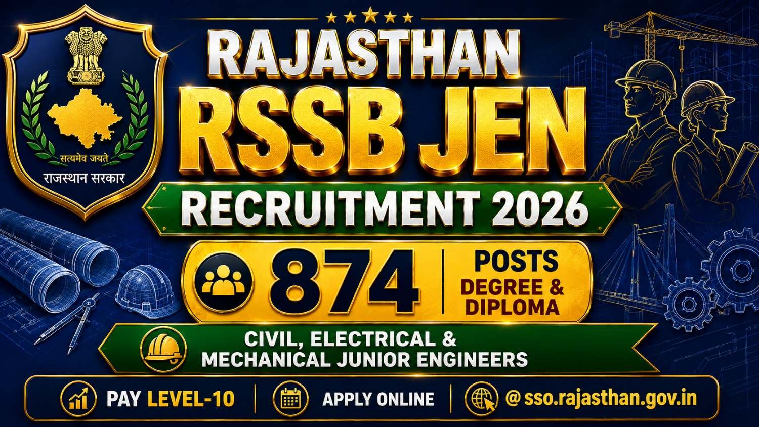 Rajasthan RSSB JEN Recruitment 2026: Apply for 874 Posts