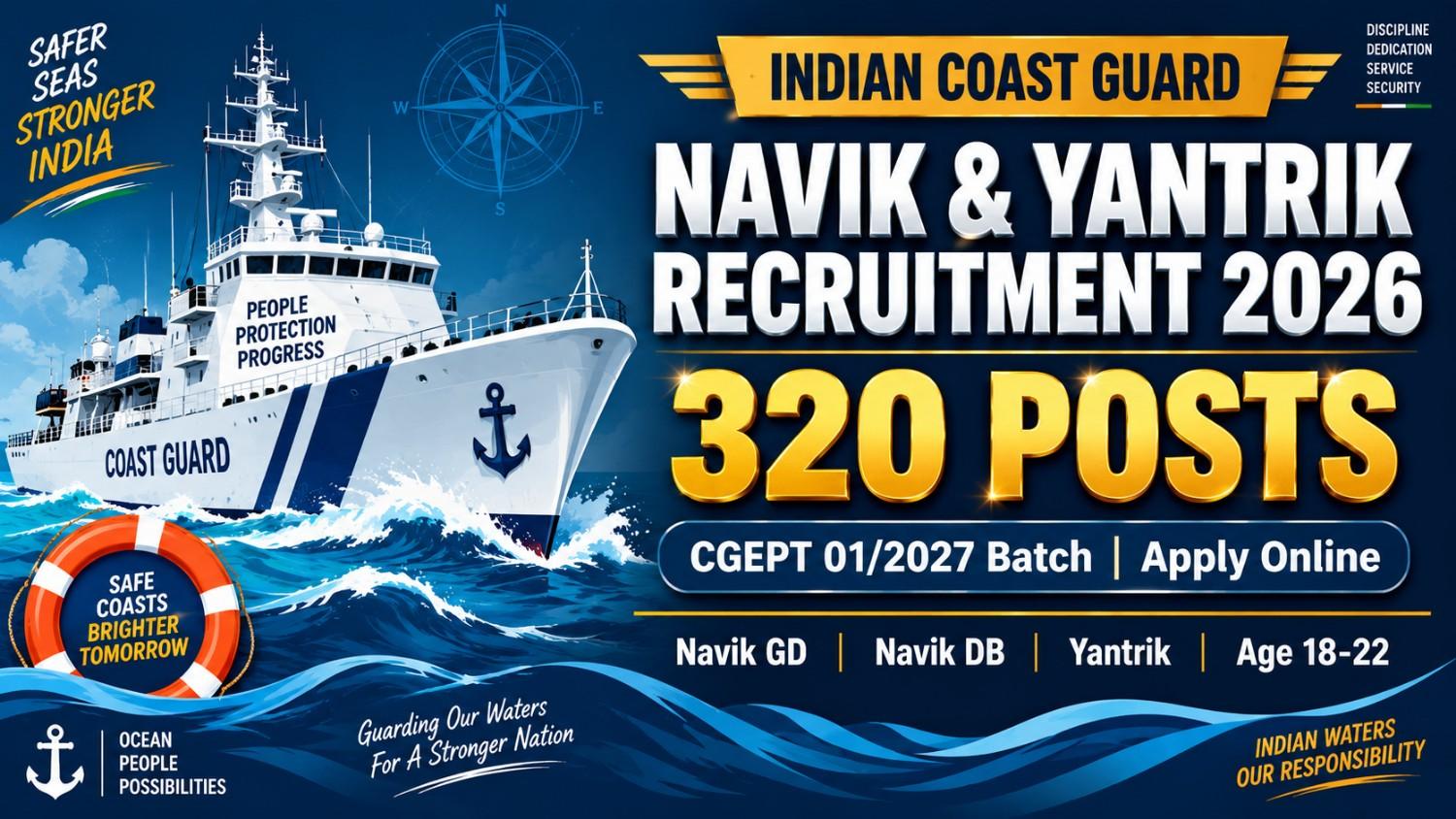 Indian Coast Guard Navik Recruitment 2026: 320 Posts (01/2027 Batch)