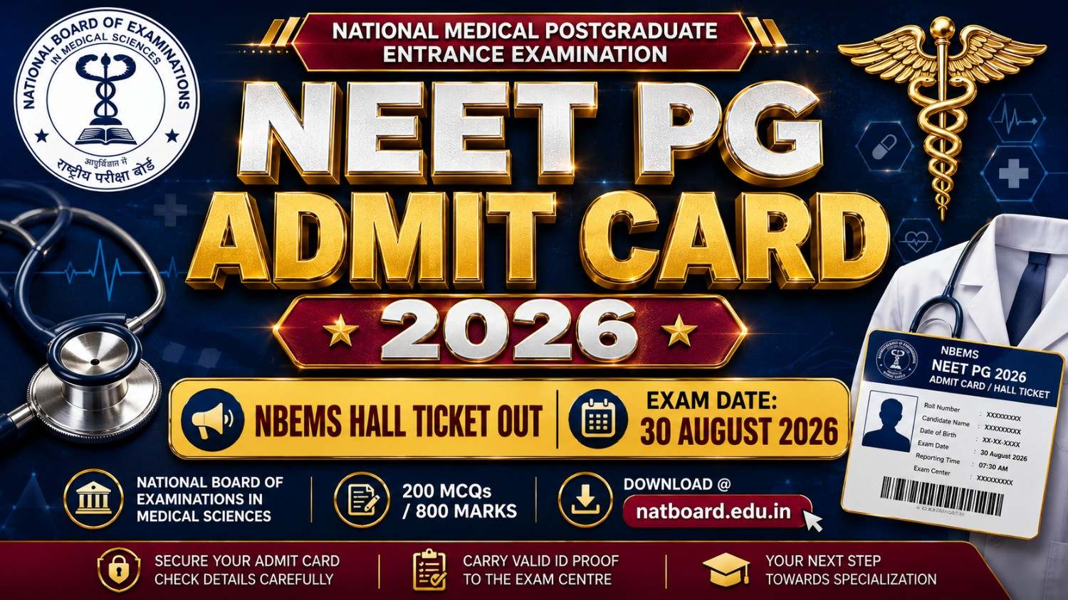 NEET PG Admit Card 2026 Out: Download NBEMS Hall Ticket