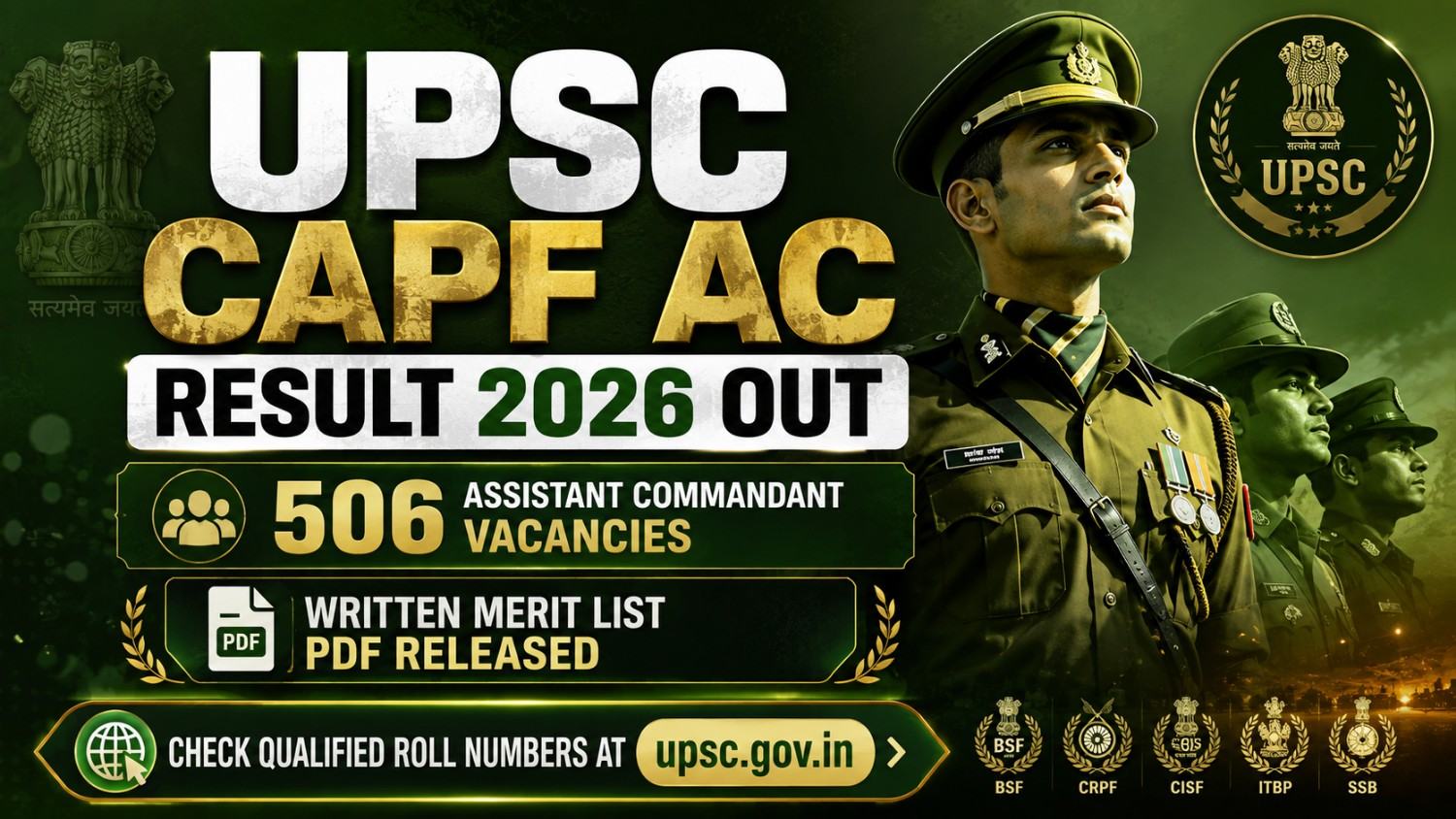 UPSC CAPF AC Result 2026 Out: Download Written Merit List