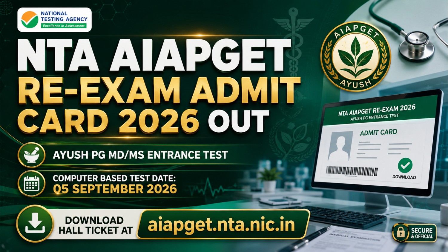 NTA AIAPGET Admit Card 2026 Out: Download Re-Exam Hall Ticket