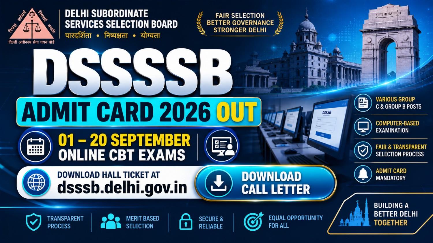 DSSSB Admit Card 2026 Out: Download 01-20 Sept Hall Ticket