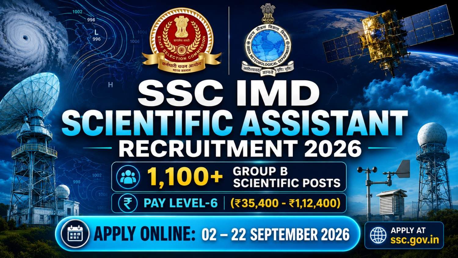 SSC IMD Scientific Assistant 2026: Apply 1,100+ Posts