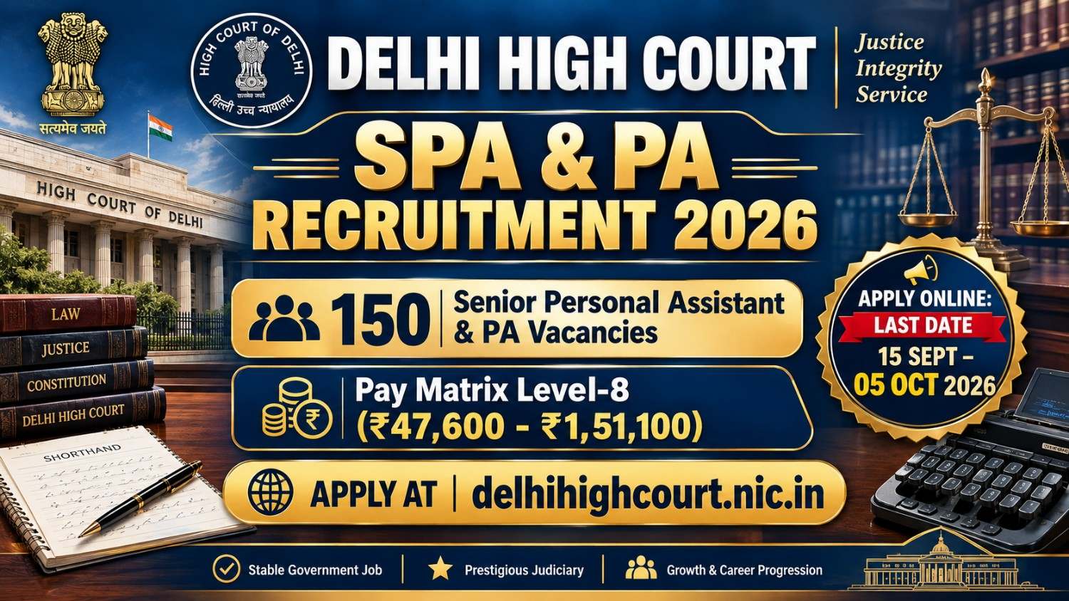 Delhi HC SPA PA Recruitment 2026: Apply for 150 Posts