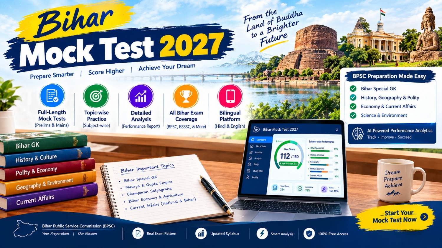 Bihar Mock Test 2027: Free BPSC, BSSC & Daroga Series