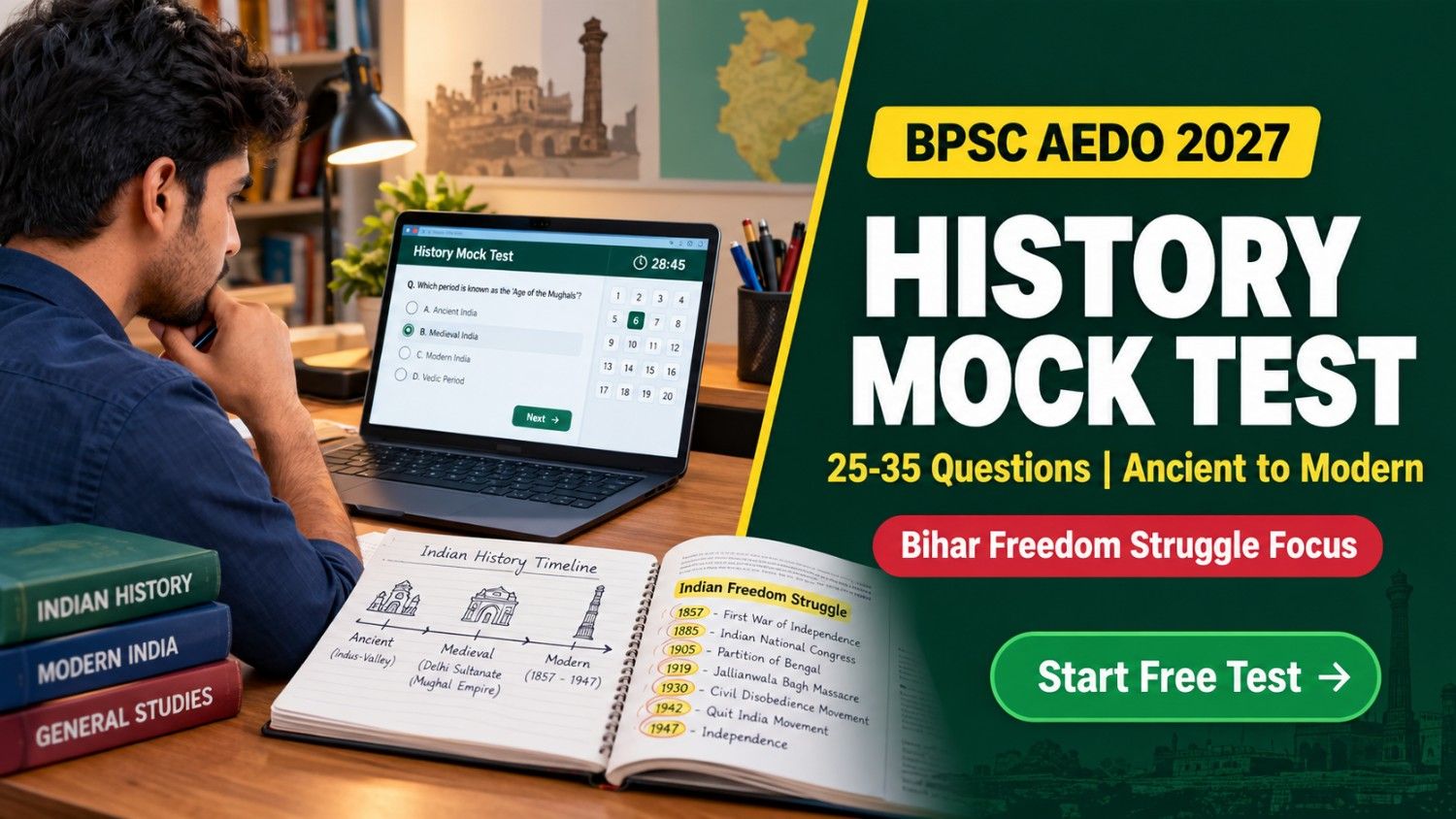 BPSC AEDO History Mock Test 2027: Free Online Test Series