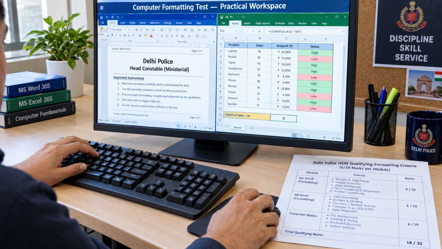 Head Constable Ministerial computer formatting test with Word and Excel