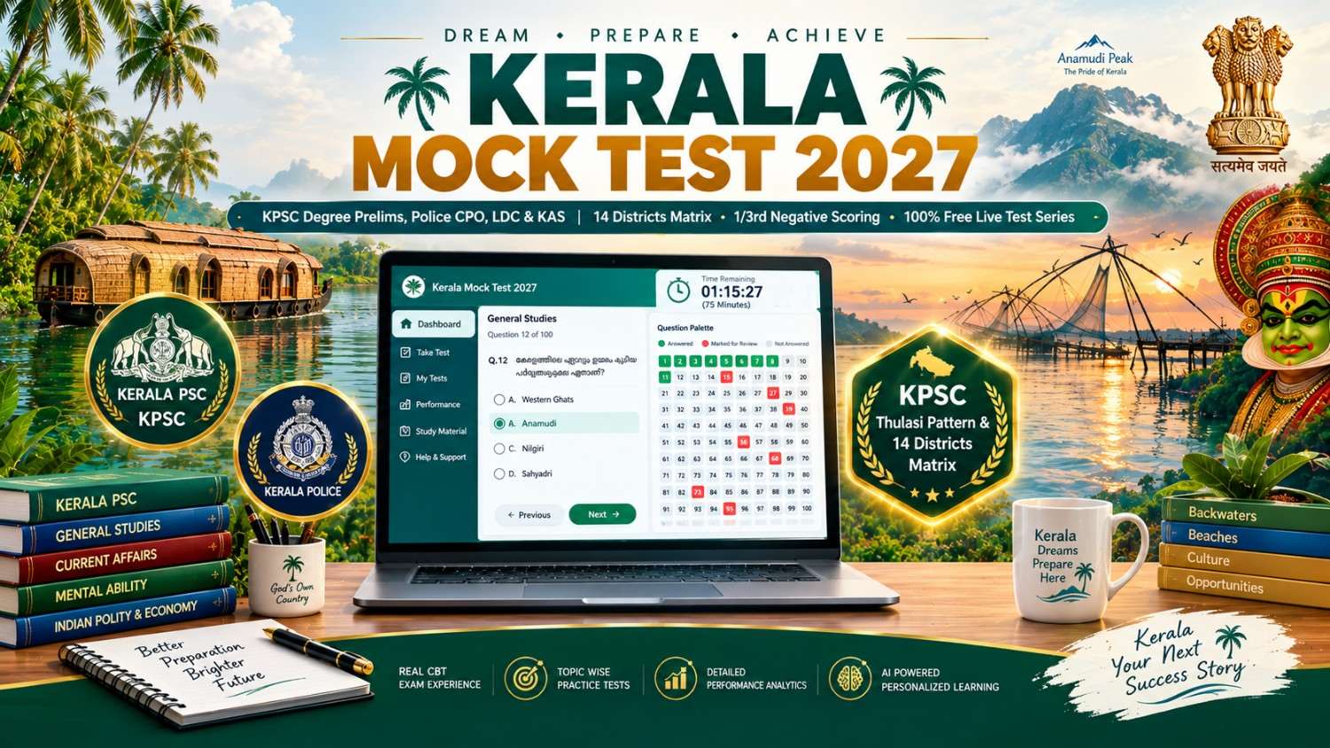 Kerala Mock Test 2027: Free KPSC Degree, +2 & 10th Series