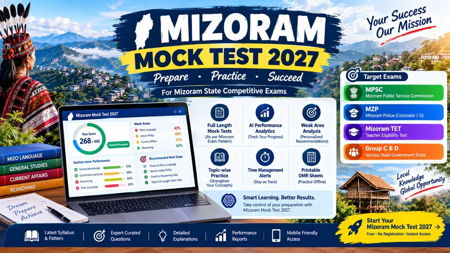 Mizoram Mock Test 2027: Free MPSC, MSSSB & Police Series