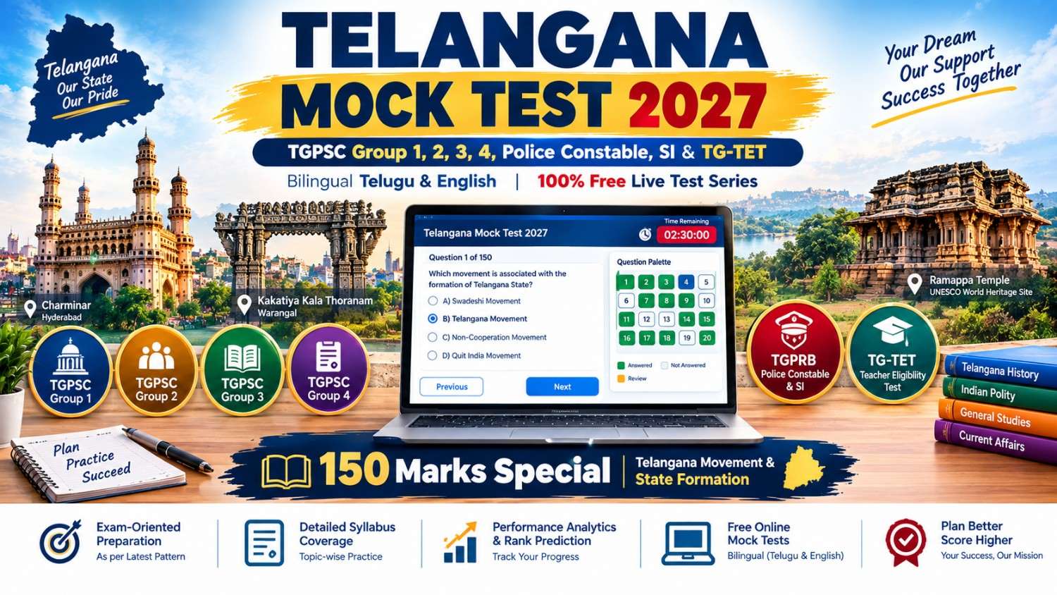 Telangana Mock Test Free 2027 | TGPSC, Police & TET Series