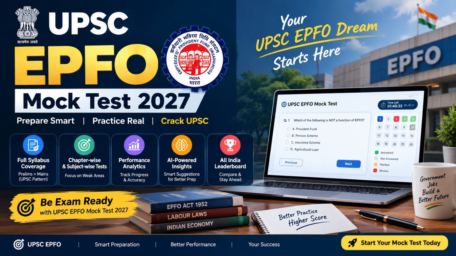 UPSC EPFO Mock Test 2027: Free EO/AO & APFC Test Series